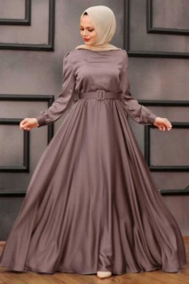 Evening & Party Dresses - Mink Hijab Evening Dress 100339857 - Turkey
