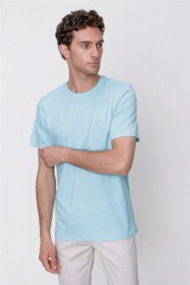 Men's Blue Basic Plain 100% Cotton Crew Neck Dynamic Fit Comfortable Fit Short Sleeved T-Shirt 100351372