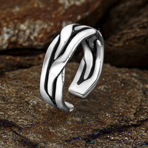 Knitted Patterned Men's Silver Ring 100349723