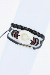 Bracelet - Black Color Leather Bracelet With Metal Accessories 100318704 - Turkey