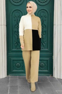 Outwear - Biscuit Hijab Knitwear Double Suit 100345007 - Turkey