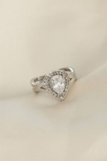 jewelry - Adjustable Silver Color Zircon Stone Drop Ring 100319896 - Turkey