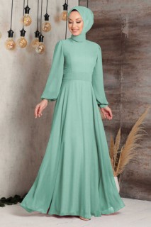 Wedding & Evening - Turqouse Hijab Evening Dress 100340750 - Turkey