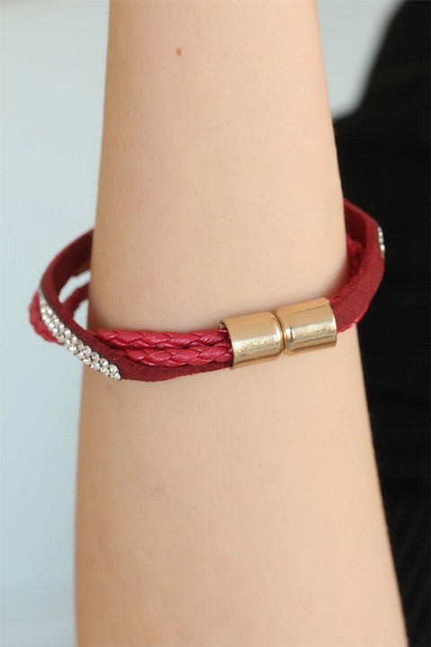 Stone Red Leather Women's Bracelet 100318779