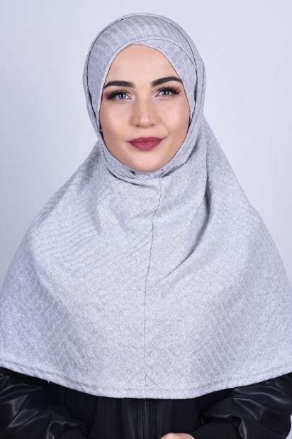 Cross Style - Cross Bonnet Knitwear Hijab Gray 100285225 - Turkey