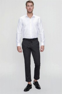 Men's Black Roza Slim Fit Side Pocket Waist Elastic and Laced Fabric Trousers 100350666