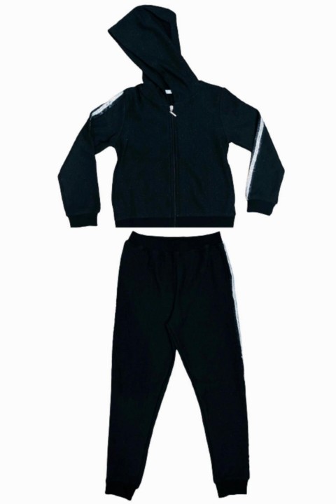 Tracksuits, Sweatshirts - Girls' Pulp Striped Glittered Black Tracksuit Suit 100326957 - Turkey