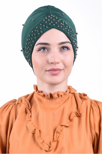 Woman Bonnet & Turban - Bonnet De Piscine Perle Vert Emeraude - Turkey