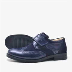 Titan Navy Blue Patent Leather Suede Formal Shoes for Kids 100278508