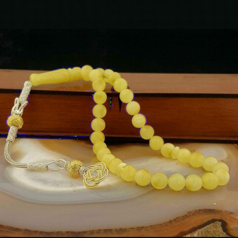 Yellow Color Kazaz Tasseled Amber Drop Rosary 100349534