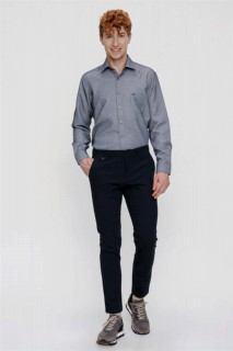 pants - Men's Navy Blue Cotton Slim Fit Side Pocket Linen Trousers 100351261 - Turkey