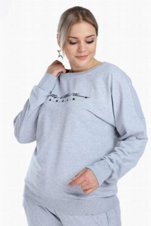 Sweatshirt - سویشرت آنجلینو سایز پلاس خاکستری 100276576 - Turkey