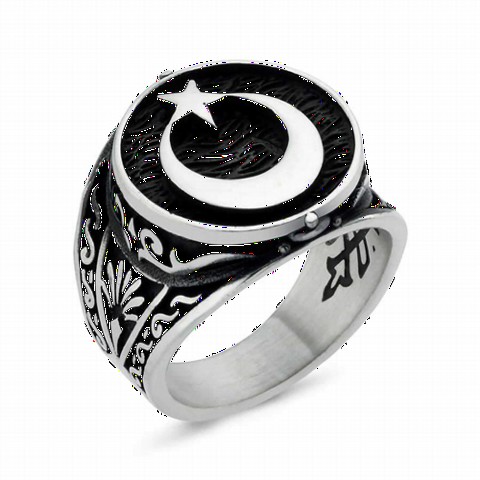 Sultan Abdulhamid Han Model Moon and Star Silver Men's Ring 100349087