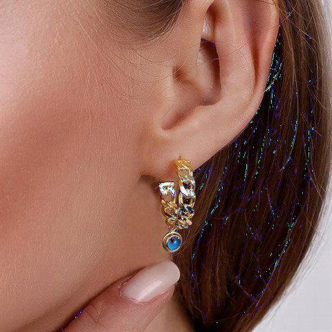 Earrings - Chain Model Evil Eye Beaded Silver Earrings 100346936 - Turkey