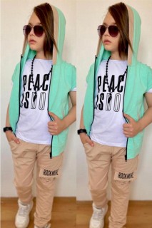 Boys' PEACE ISDOPE Printed Zero-Sleeve Vest Water Green Tracksuit 100328593