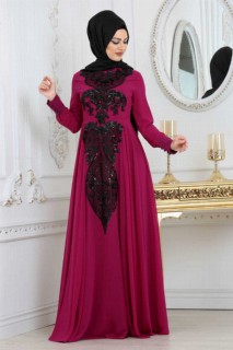 Evening & Party Dresses - Fuchsia Hijab Evening Dress 100299305 - Turkey
