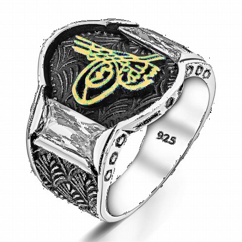 Zircon Stone Ottoman Tugra Silver Men's Ring 100349170