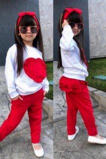 Girl's Frilly Heart Printed Bandana Red Tracksuit Suit 100344657