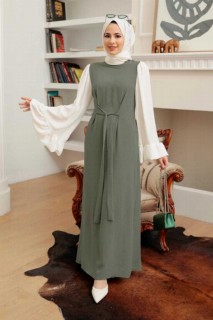 Clothes - Khaki Hijab Dress 100340801 - Turkey