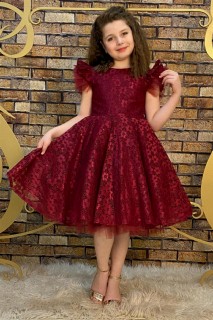 Evening Dress - Blumenbestickter Rock für Mädchen, flauschiger Tüll, bordeauxrotes Abendkleid 100328404 - Turkey