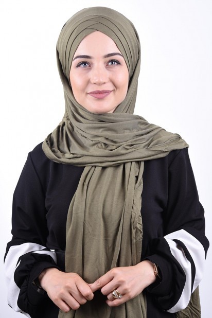 Woman - 3-Streifen-Schal aus gekämmter Baumwolle Khakigrün - Turkey