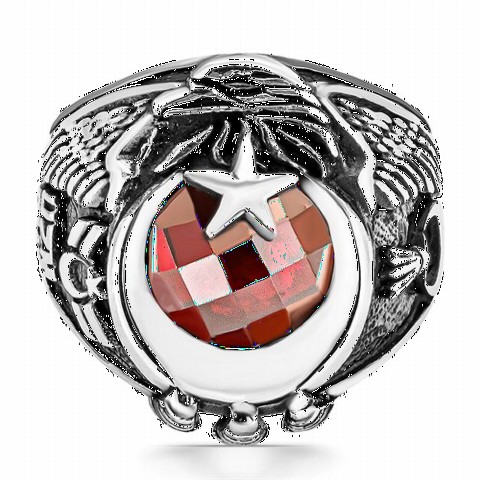 mix - Master Sergeant Moon and Star Embroidered Silver Ring 100349820 - Turkey