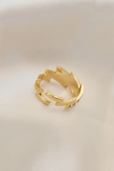Adjustable Gold Color Metal Zircon Stone Zigzag Ring 100319271