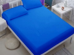 Single Sheet - شرشف سرير مفرد مطاطي من القطن الممشط أزرق ملكي 100331487 - Turkey