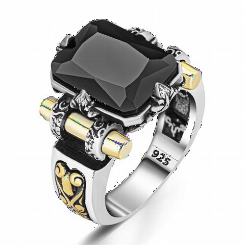 Kalkan Model Black Zircon Stone Silver Men's Ring 100350385