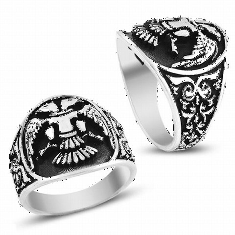 Animal Rings - Simple Model Seljuk State Armed Silver Men's Ring 100348584 - Turkey