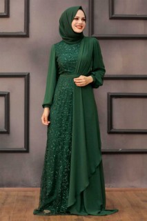 Evening & Party Dresses - Green Hijab Evening Dress 100338045 - Turkey