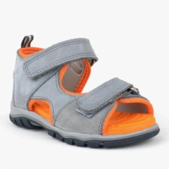 Sandals & Slippers - Graue Sandalen aus echtem Leder mit Klettverschluss für Jungen 100278873 - Turkey