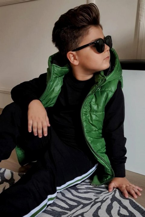 Boy Green Inflatable Vest Striped Tracksuit 100327066