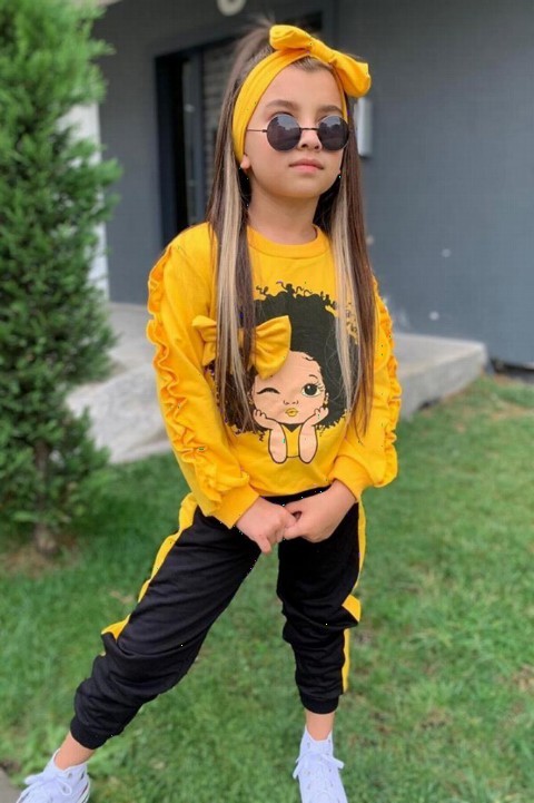 Kids - Girl Candy Girl Printed Bandana Yellow Tracksuit Suit 100351618 - Turkey