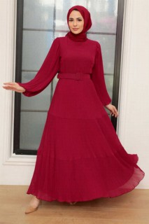 Clothes - Claret Red Hijab Dress 100340886 - Turkey