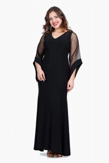 Plus Size - Evening Dress Sleeves Tulle Dress 100275959 - Turkey