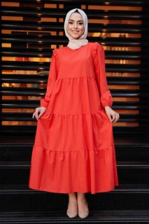 Woman Clothing - Orange Hijab Dress 100341737 - Turkey
