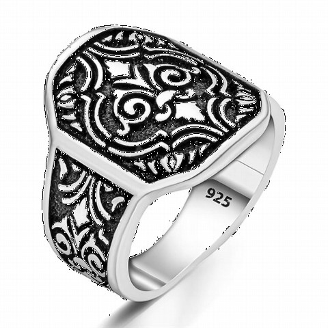 Stoneless Rings - Octagonal Motif Sterling Silver Ring 100350247 - Turkey