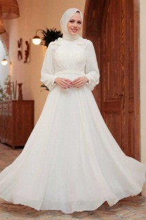Wedding & Evening - White Hijab Evening Dress 100339559 - Turkey