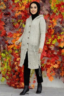 Woman Clothing - Mink Hijab Knitwear Cardigan 100345035 - Turkey