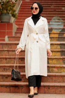 Coat - Ecrufarbener Hijab-Mantel 100338911 - Turkey