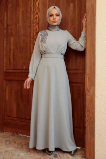 Evening & Party Dresses - Graues Hijab-Abendkleid 100339537 - Turkey
