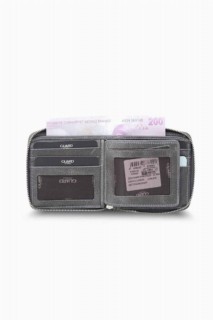 Antique Gray Zippered Horizontal Mini Leather Wallet 100346137