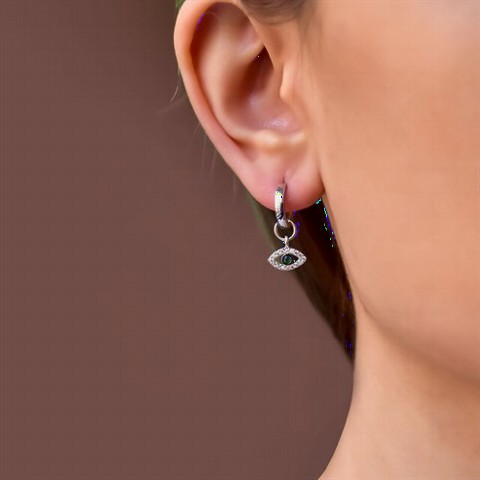 Jewelry & Watches - Eye Model Green Stone Silver Earrings 100349950 - Turkey