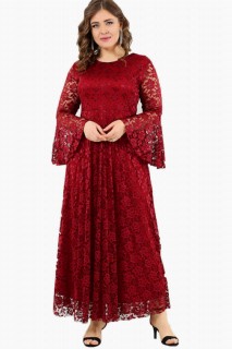 Plus Size - Plus Size Lace Dress With Ruffled Sleeves 100276267 - Turkey