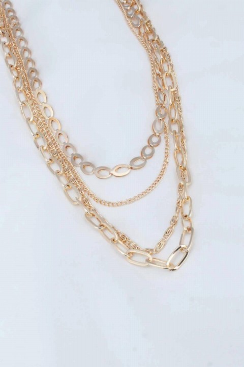 Necklaces - Gold Color Multi Chain Women Necklace 100327535 - Turkey