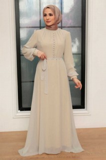 Clothes - Beige Hijab Dress 100340880 - Turkey