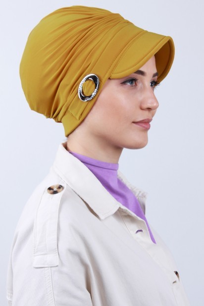 Hat-Cap Style - قبعة ملتوية بونيه أصفر خردل - Turkey