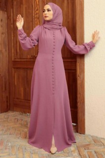 Wedding & Evening - Dusty Rose Hijab Evening Dress 100339530 - Turkey