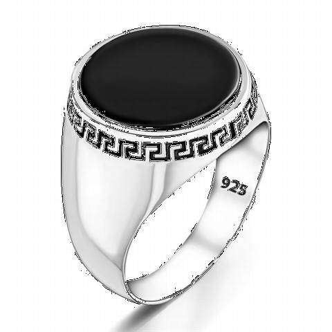 Round Plain Black Onyx Stone Simple Sterling Silver Ring 100346459